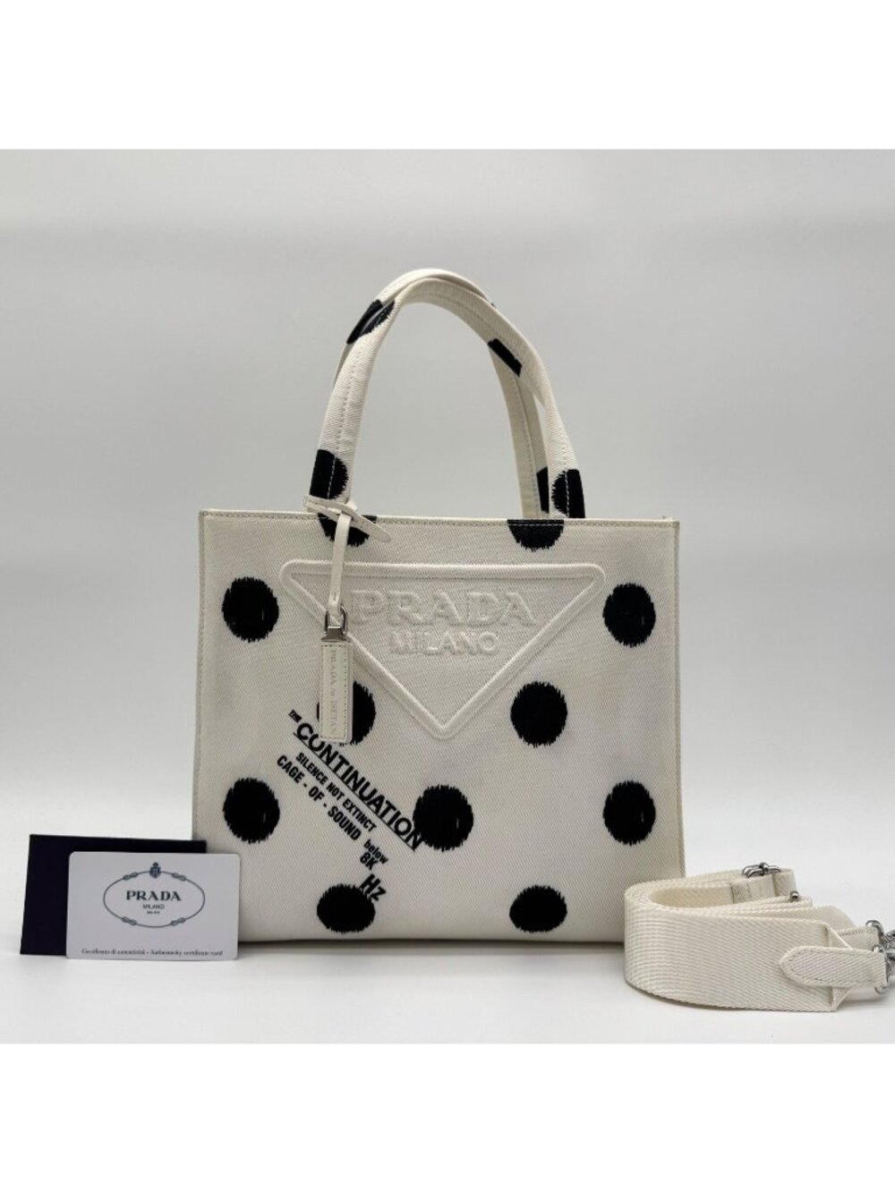 Prada Tote Dot Pattern Isetan Limited Canvas Shoulder Bag 2-Way White